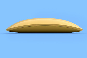Fototapeta na wymiar Realistic gold wireless computer mouse with touch isolated on blue background.