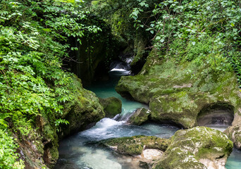 Obraz premium The Malaya Machara River in Chernihiv, the Republic of Abkhazia. Cloudy day on May 21, 2021