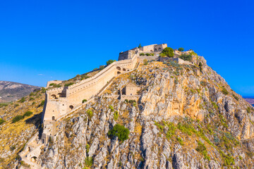 Fototapeta na wymiar Palamidi castle on the hill above Nafplio city in Greece.