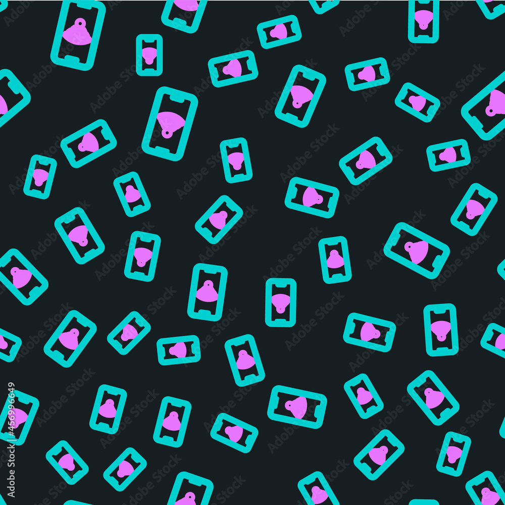 Aufkleber line smartphone with free wi-fi wireless connection icon isolated seamless pattern on black backgrou