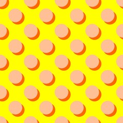 Tile vector pattern with pink polka dots and orange shadow on yellow background