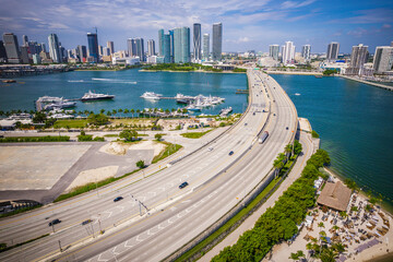 Aerial Drone of Biscayne Bay Miami Florida 