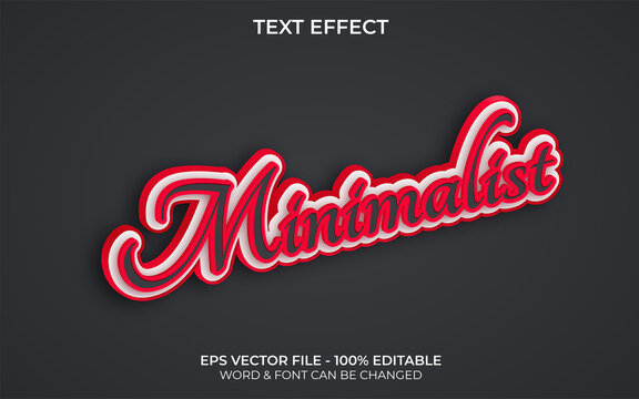 3d Minimalist text effect style . Editable text effect red theme.