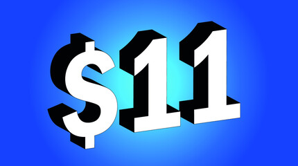 11 Dollar - $11 3D Blue Price Symbol Offer - Save