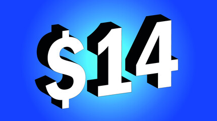 14 Dollar - $14 3D Blue Price Symbol Offer - Save