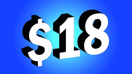 18 Dollar - $18 3D Blue Price Symbol Offer - Save