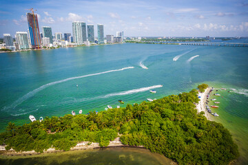 Aerial Drone of Biscayne Bay Miami Florida 