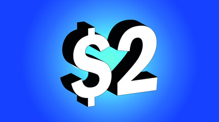 2 Dollar - $2 3D Blue Price Symbol Offer - Save