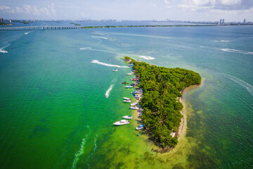 Aerial Drone of Biscayne Bay Miami Florida 