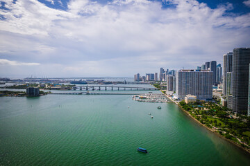 Obraz premium Aerial Drone of Biscayne Bay Miami Florida 
