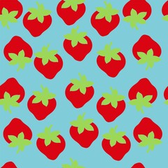 Strawberry berries seamless pattern on blue background