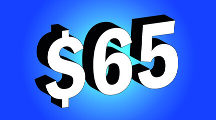 65 Dollar - $65 3D Blue Price Symbol Offer - Save