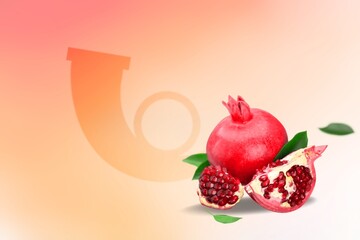Fresh ripe pomegranate fruit, traditional food of jewish New Year - Rosh Hashanah.