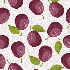 Pattern with plums in mosaic style