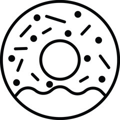 Donut , doughnut with frosting and sprinkles line art vector icon design for food apps and websites.