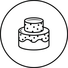 Stacked wedding cake dessert with heart topper line art vector icon design for food apps and websites.