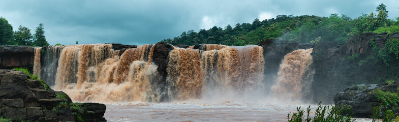 Exotic Gira waterfall and lake panorama landscape of Waghai, Saputara, Gujarat, India. and famous...