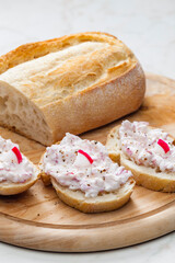 spring raddish spread on white bread