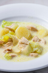 creamy leek soup with chicken meat