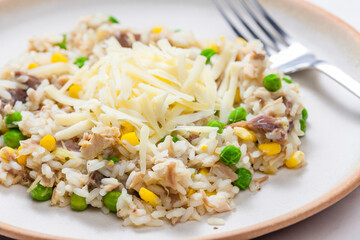 Czech style risotto with corn and green peas