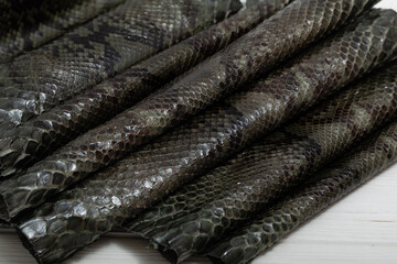 spotted grey colored natural python genuine leather
