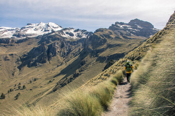 Walking to the snowy mountain