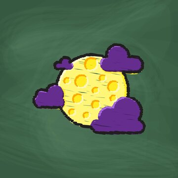 Moon and cloud Icon design, Colorful chalk. Draw a picture on the blackboard.