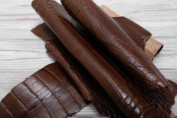 brown alligator natural leather - material for handbags and shoes	
