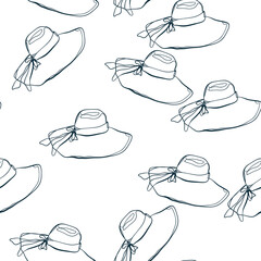 sun hat traveling vector seamless pattern outline decorative