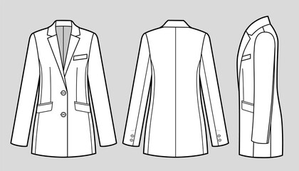 Women s classic blazer jacket technical fashion flat. - obrazy, fototapety, plakaty