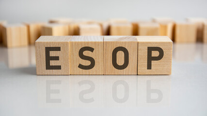 esop text on a wooden blocks, gray background.