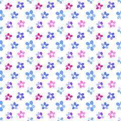 Flowers cute blue seamless pattern on white background