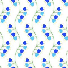Floral cartoon pattern cute blue seamless flowers on white background