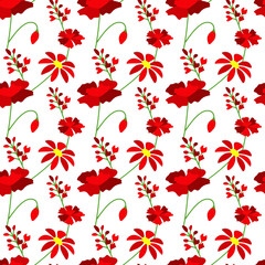 Bloemmotief cartoon rode naadloze bloemen op witte achtergrond