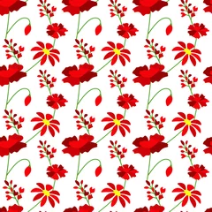  Bloemmotief cartoon rode naadloze bloemen op witte achtergrond © AlisaArt