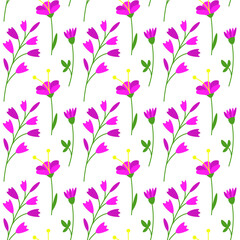 Floral pattern cartoon violet seamless flowers on white background
