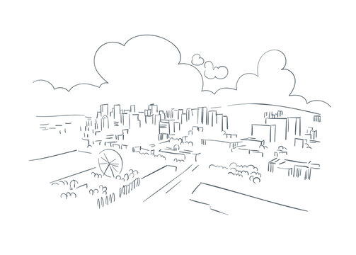 Montreal Quebec Canada vector sketch city illustration line art