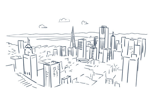 cityscape sketch: black and white skyline clip art preview