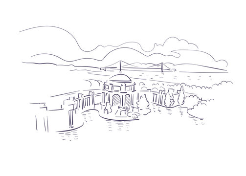 recommend clip art: Palace of Fine Arts San Francisco usa vector sketch city illustration line art
