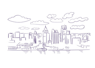 Windsor Ontario Canada vector sketch city illustration line art