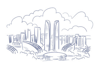 Chengdu Sichuan China vector sketch city illustration line art sketch - obrazy, fototapety, plakaty