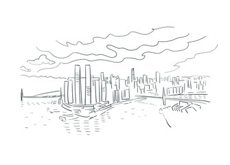Obraz premium Chongqing CQ China vector sketch city illustration line art sketch