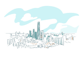 Fototapeta premium Dongguan Guangdong China vector sketch city illustration line art sketch