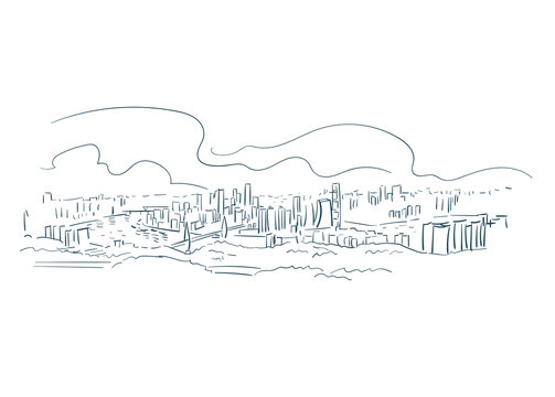 cityscape sketch, line art, skyline, buildings clip art preview