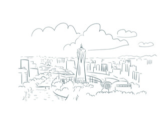 Hangzhou Zhejiang China vector sketch city illustration line art sketch