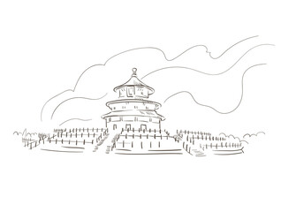 Temple of Heaven Beijing China vector sketch city illustration line art sketch