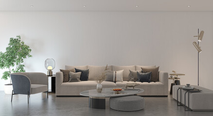 Illustration 3D rendering large luxury modern bright interiors Living room mockup computer digitally generated image
