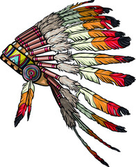 Obraz na płótnie Canvas Native american feather chief headdress vector. Indian headdress of feathers illustration.