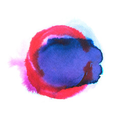 Watercolor round shaped blot in blue and pink colors