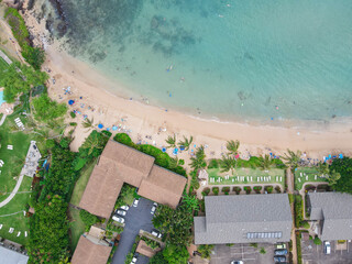 Aerial view of tropical destination with white sand and turquoise water. Kapalua coast in Maui, Hawaii. 